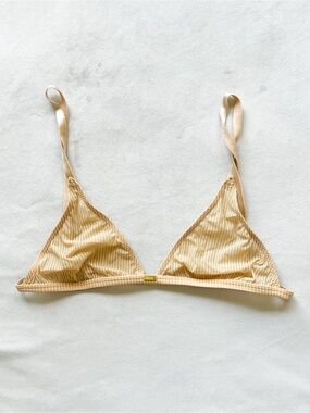 Gooseberry Intimates Sheer Pale Yellow Striped Triangle Bralette - Small